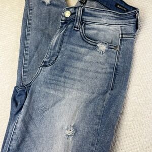 Judy Blue Medium‎ Wash Mid Rise Destroyed Skinny Jeans Raw Hem Size 1/25